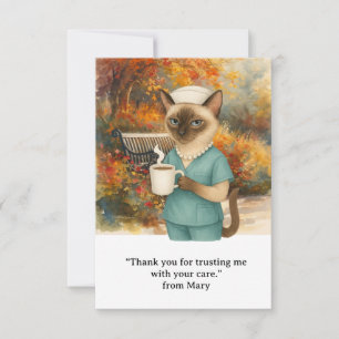 Carte De Remerciements L'infirmière boit du café dans le parc Automne
