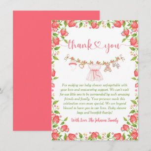 Carte De Remerciements Linge de bébé sucré aux fraises pour Baby Shower 
