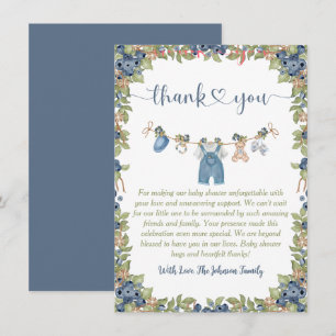 Carte De Remerciements Linge de bébé sucré aux myrtilles Baby Shower