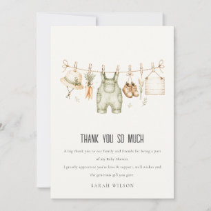 Carte De Remerciements Linge de ferme rustique aquarelle Baby Shower