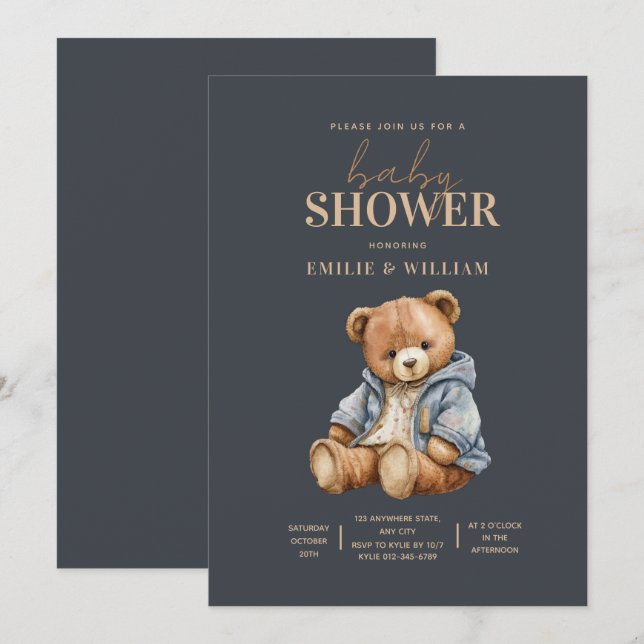 Carte De Remerciements L'Invitation Baby shower De L'Ours En Teddy Peut A (Devant / Derrière)