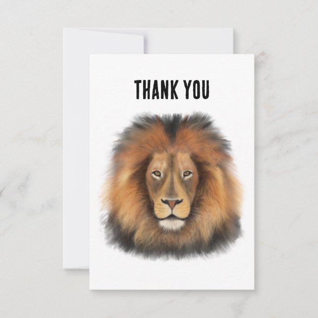 Carte De Remerciements lion aquarelle Leo roi safari animal jungle chat (Devant)