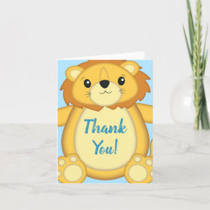 Carte De Remerciements Lion Baby shower bleu