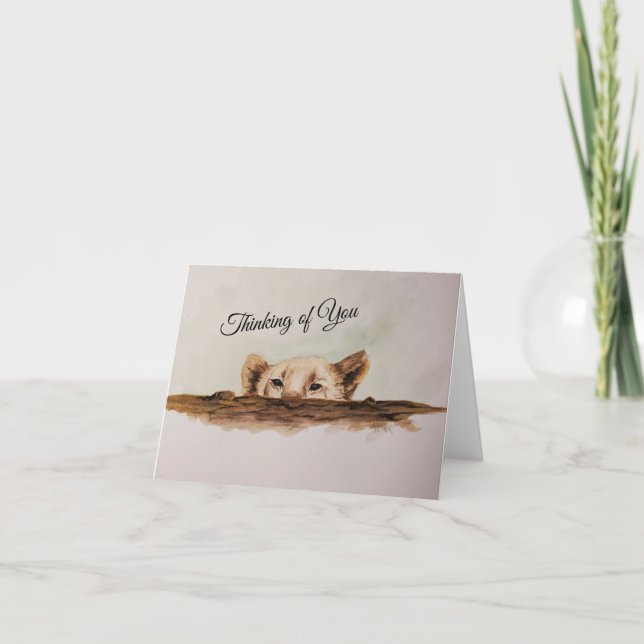 Carte De Remerciements Lion Cub Peeking Over a Log Note Card (Devant)