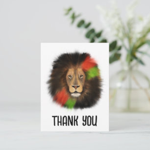 Carte De Remerciements lion fierté noire rouge vert unité jungle chat roi