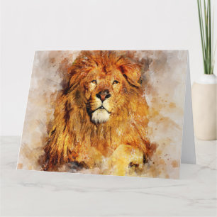 Carte De Remerciements Lion mâle avec grand portrait d'aquarelle de manne