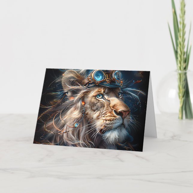 Carte De Remerciements Lion Steampunk (Devant)