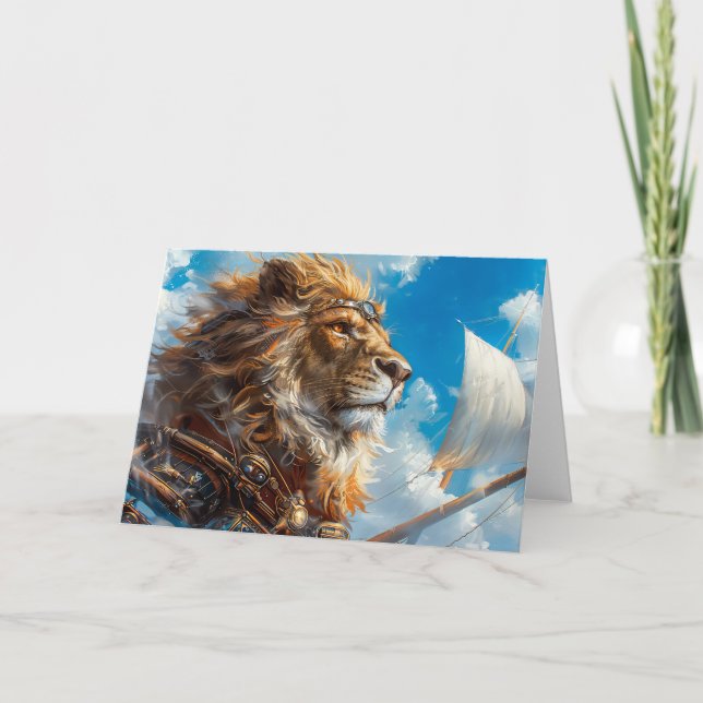 Carte De Remerciements Lion Steampunk (Devant)