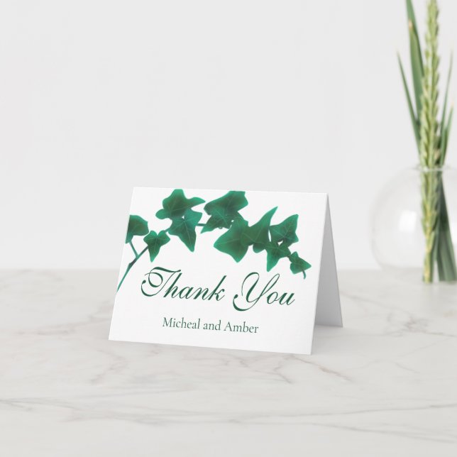Carte De Remerciements liseron anglais vert classique écriture calligraph (Devant)