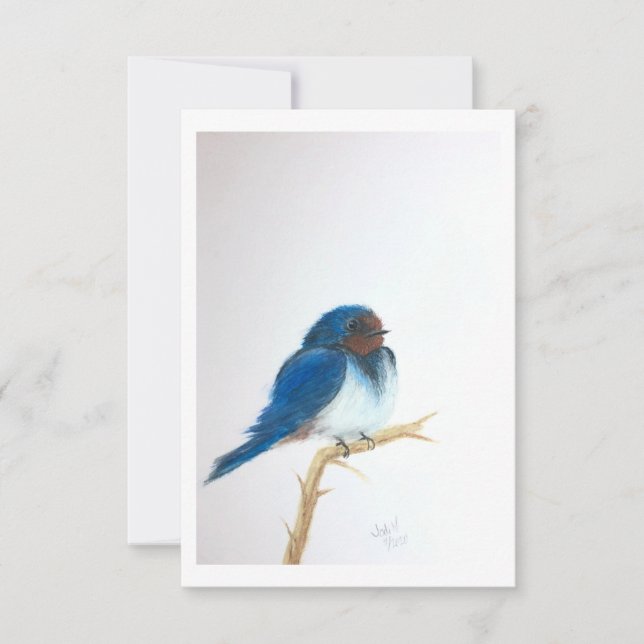 Carte De Remerciements Little Blue Bird on a limb - Original Artwork (Devant)