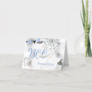 Carte De Remerciements Little Boo Blue Halloween Baby shower fantôme