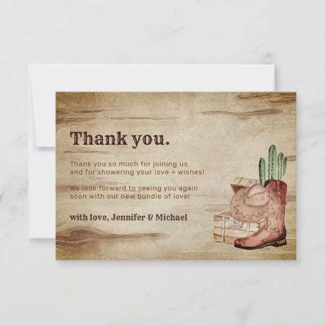 Carte De Remerciements Little Cowboy Baby Shower Thank You (Devant)