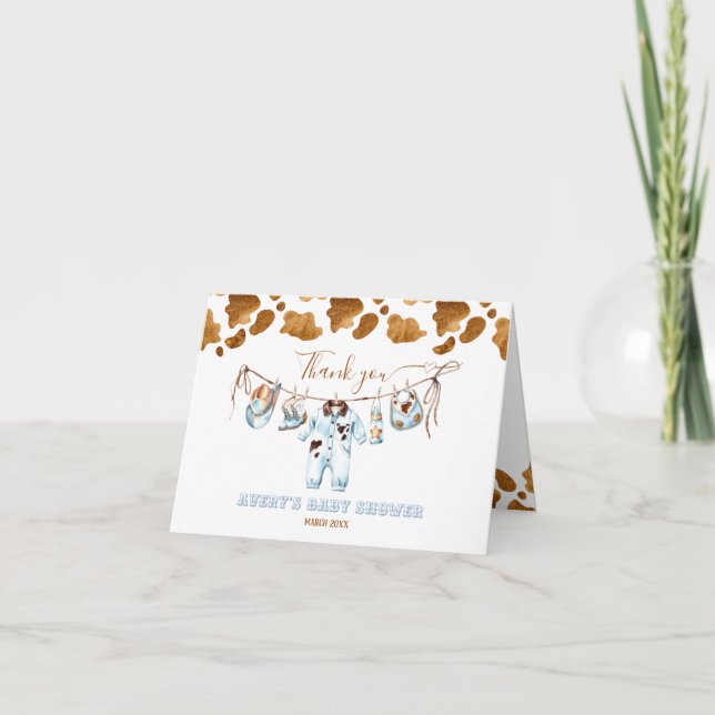 Carte De Remerciements Little Cowboy Clothesline WildWest Boy Baby shower (Devant)