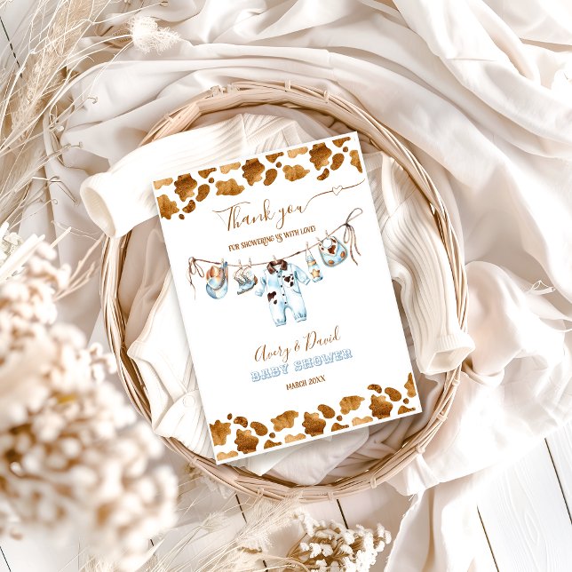 Carte De Remerciements Little Cowboy Clothesline WildWest Boy Baby shower (Créateur téléchargé)