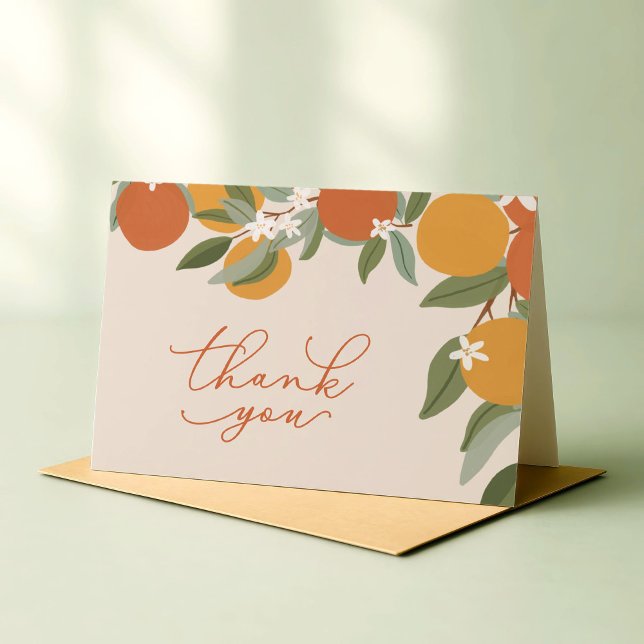 Carte De Remerciements Little Cutie Citrus Oranges Baby Shower (thank you card with hand painted oranges for "a little cutie" baby shower)
