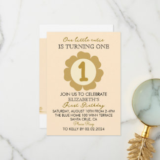 Carte De Remerciements Little Cutie Gold Floral 1er anniversaire Invitati