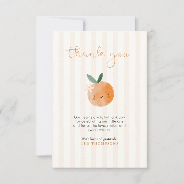 Carte De Remerciements Little Cutie Orange Citrus Baby Shower (Devant)