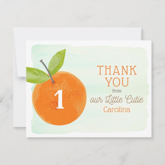 Carte De Remerciements Little Cutie Orange Clementine Premier anniversair (Devant)