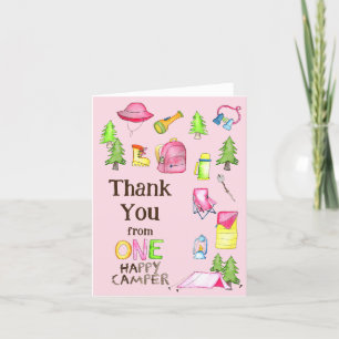 Carte De Remerciements Little Girl One Happy Camper First Birthday Party