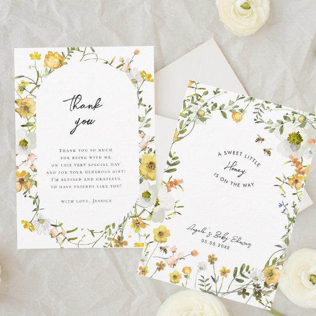 Carte De Remerciements Little Honey Bee Baby shower Fleur sauvage jaune (Créateur téléchargé)