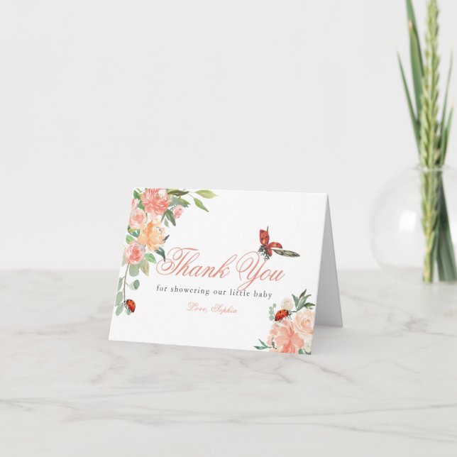 Carte De Remerciements Little Lady Ladybug Roses Baby Shower (Devant)