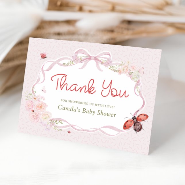 Carte De Remerciements Little Love Bug Bow Baby Shower Thank You Card (Créateur téléchargé)