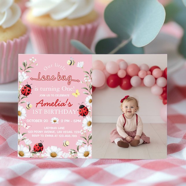 Carte De Remerciements Little Love Bug Daisy Floral Birthday Photo Invite (Créateur téléchargé)