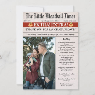 Carte De Remerciements Little Meatball Newspaper Baby Shower Photo