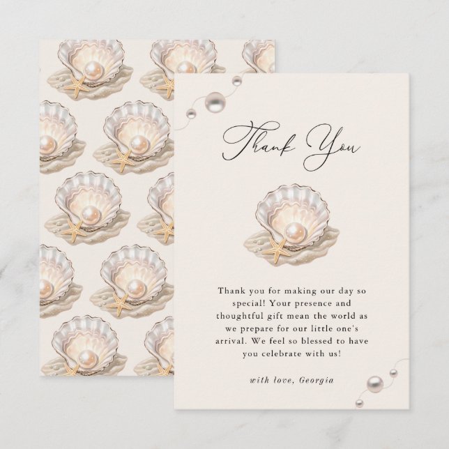 Carte De Remerciements Little Pearl Ocean Beach Seashell Girl Baby shower (Devant / Derrière)