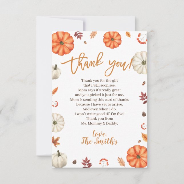 Carte De Remerciements Little Pumpkin Baby Shower Thank You Cards (Devant)