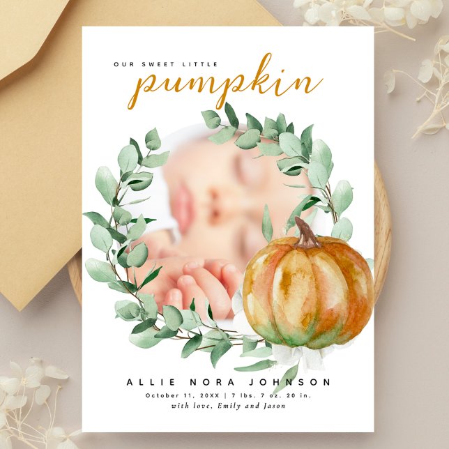 Carte De Remerciements Little Pumpkin Photo Fall Greenery Baby Shower  (Créateur téléchargé)