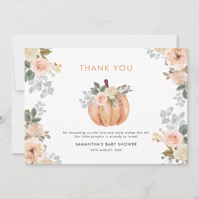 Carte De Remerciements Little Pumpkin Pink Floral Fall Baby Shower  (Devant)
