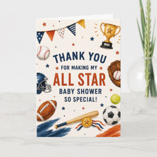 Carte De Remerciements Little Star Baby Shower Sports Football Baseball