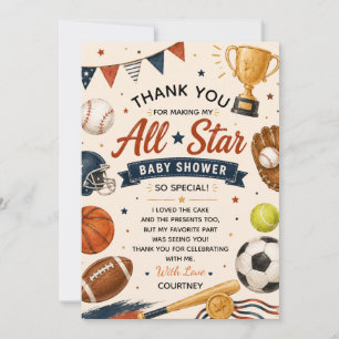 Carte De Remerciements Little Star Baby Shower Sports Football Baseball