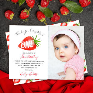 Carte De Remerciements Little Sweetie Strawberry 1er anniversaire Photo