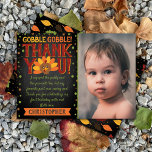Carte De Remerciements Little Turkey Fall Thanksgiving 1er Birthday Photo<br><div class="desc">Dites merci avec style avec ces cartes de remerciement d'anniversaire branchées. La photo et le libellé du modèle sont faciles à personnaliser et votre famille et vos amis seront ravis de recevoir ces fabuleux remerciements.</div>