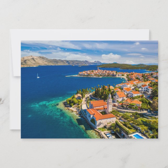 Carte De Remerciements Littoral | Ville de Korcula, île de Korcula, Croat (Devant)