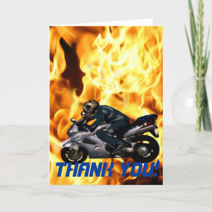 Carte De Remerciements Live To Ride Motorbike & Flames Thank You Card
