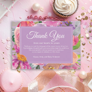 Carte De Remerciements Livres Fleuris Rose Violet pour Baby Shower