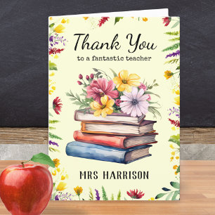Carte De Remerciements Livres Fleurs Jolies Enseignante Personnalisée