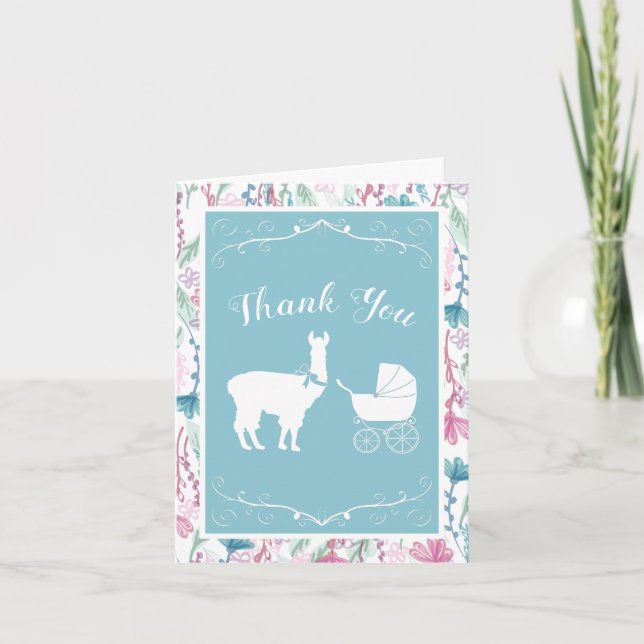 Carte De Remerciements Llama Baby shower Cute Blue Boy (Devant)