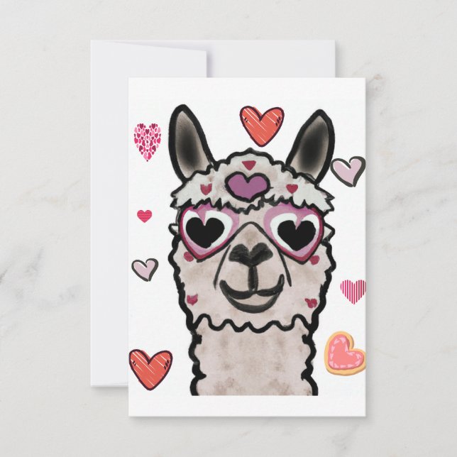 Carte De Remerciements Llama cool avec lunettes de coeur (Devant)