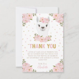 Carte De Remerciements Llama fête d'anniversaire Blush rose floral