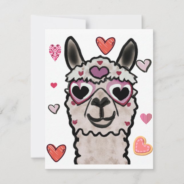 Carte De Remerciements Llama Love Hearts Valentine's (Devant)