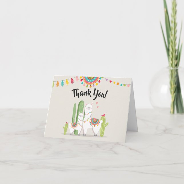 Carte De Remerciements Llama Thank you card Fiesta Cactus Alpaca Shower (Devant)