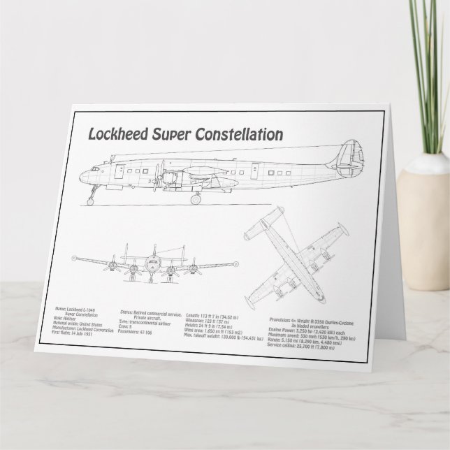 Carte De Remerciements Lockheed L-1049 Super Constellation - Plans BD (Devant)