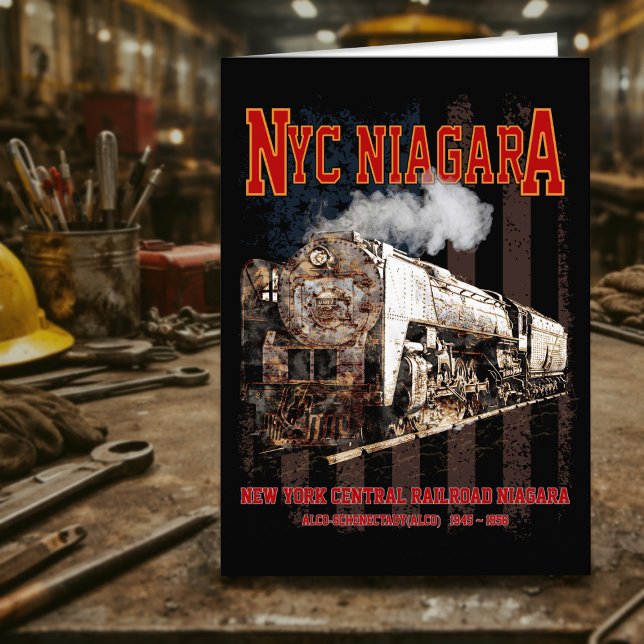 Carte De Remerciements Locomotive à vapeur Niagara NYC avec drapeau améri (NYC Niagara Steam Locomotive with American flag. Thank You Card)