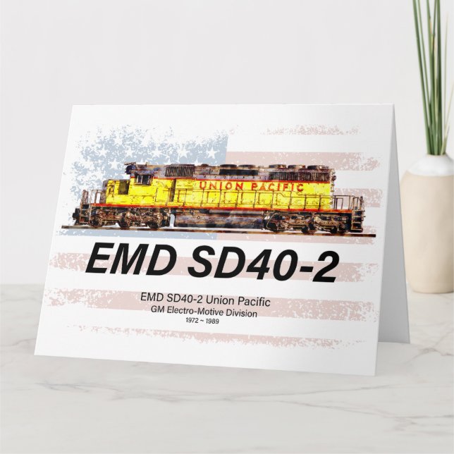 Carte De Remerciements Locomotive diesel EMD SD40-2. drapeau américain (Devant)