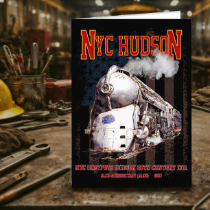 Carte De Remerciements Locomotive NYC Dreyfuss Hudson. Drapeau américain