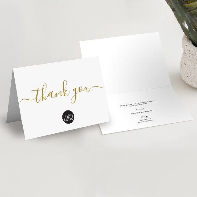Carte De Remerciements Logo de l'entreprise simple Social Gold Noir (Professional, simple business logo thank you folded cards.)